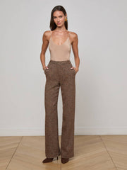 Livvy Straight-Leg Trouser in Brown Herringbone | L'AGENCE Women