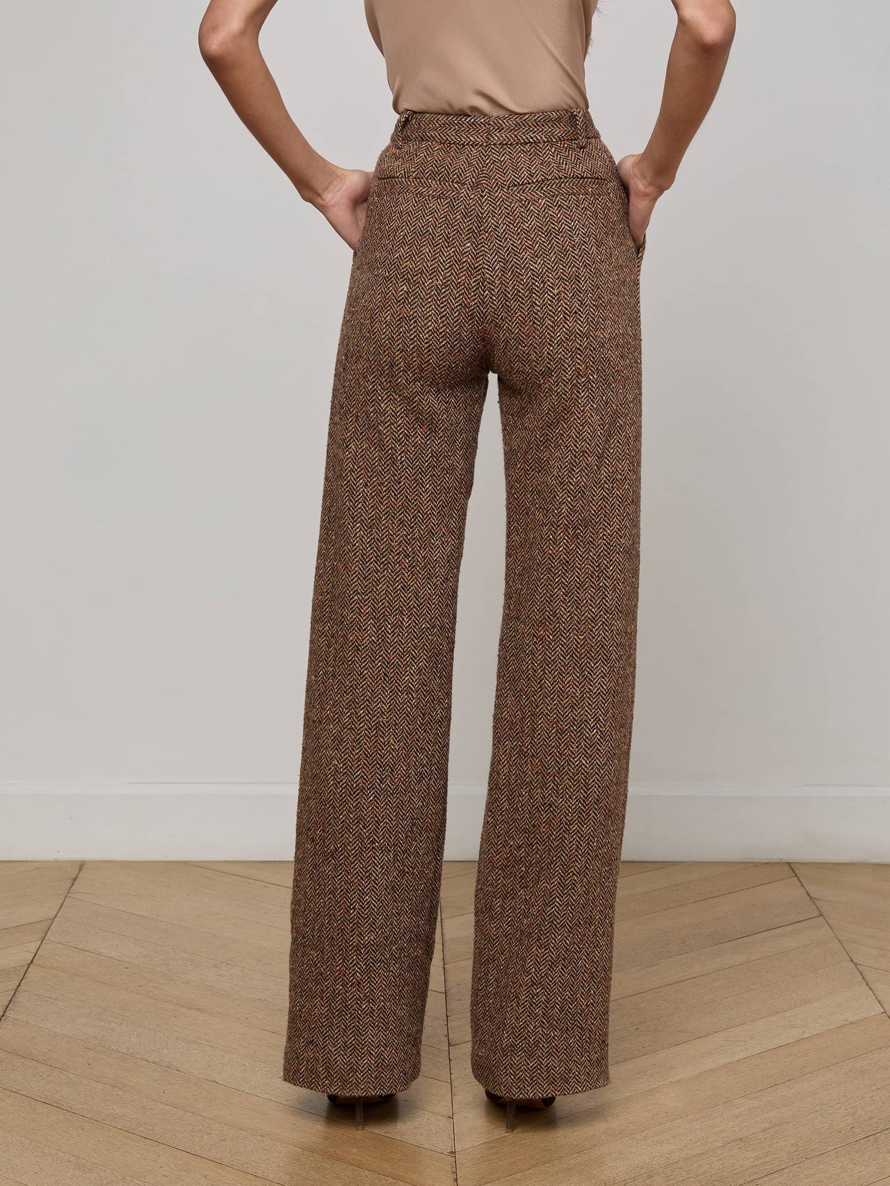 Livvy Straight-Leg Trouser in Brown Herringbone | L'AGENCE Women