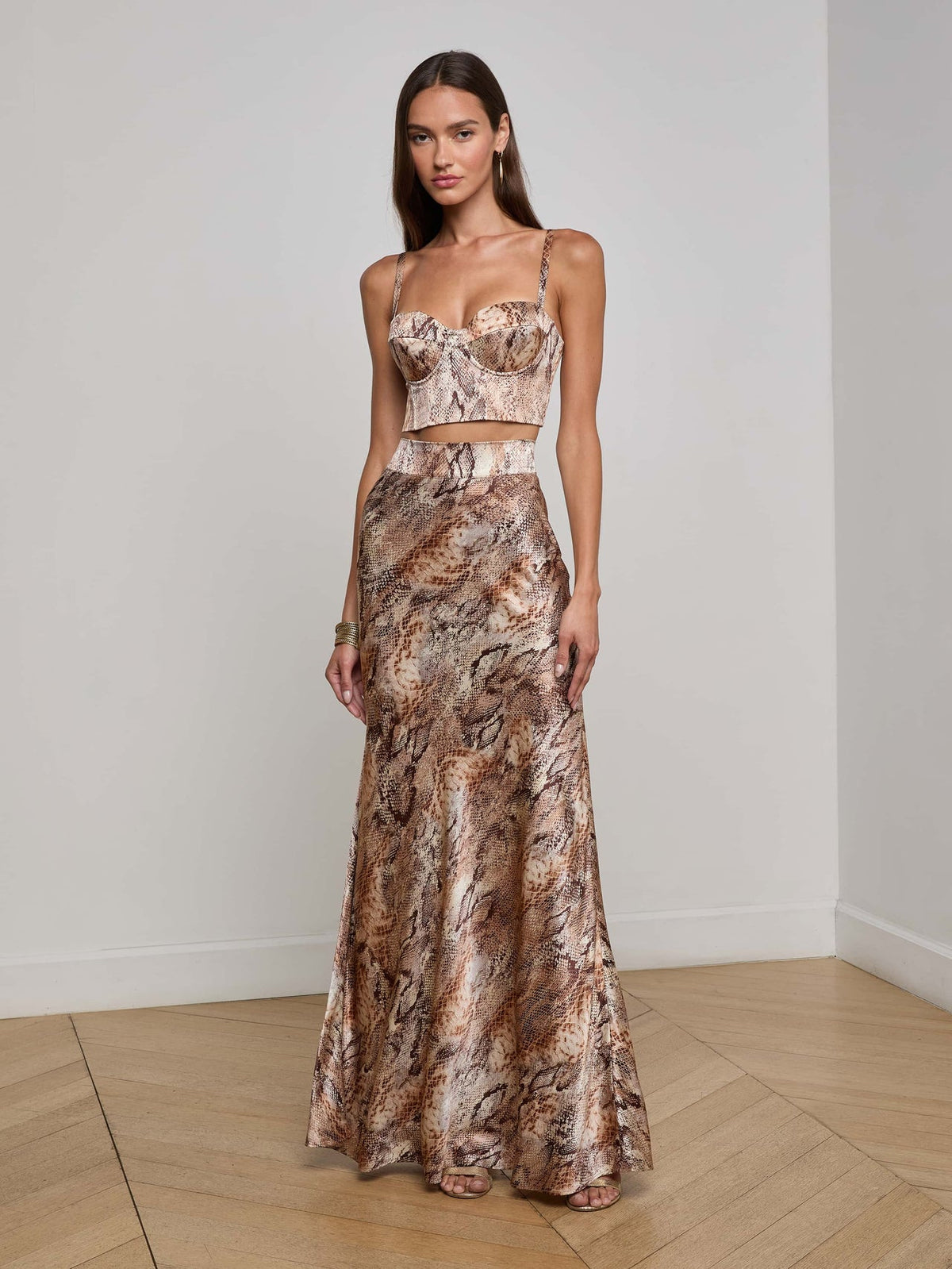 Ryker Silk Maxi Skirt in Tan Multi Western Snake | L'AGENCE sale