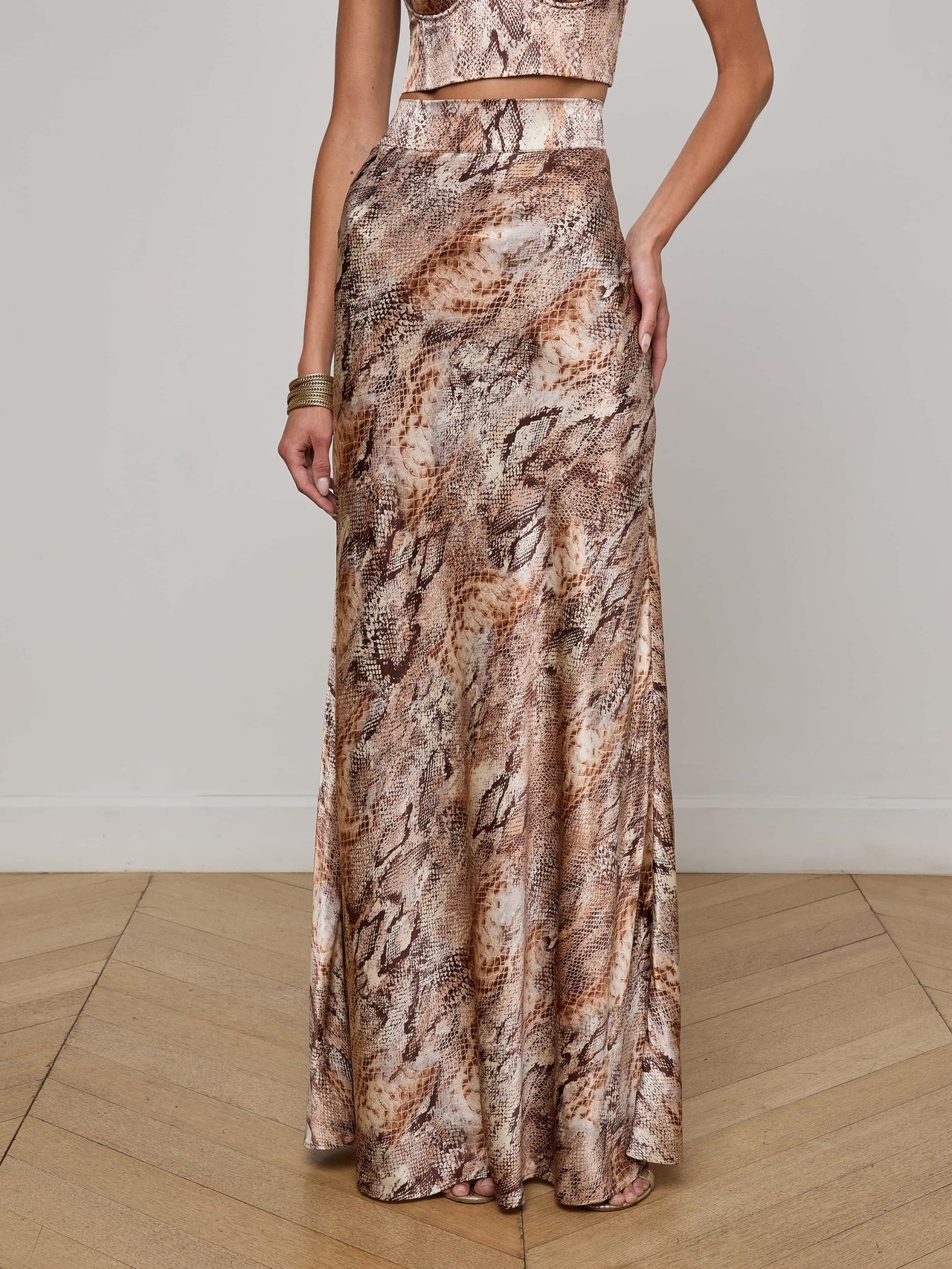 Ryker Silk Maxi Skirt in Tan Multi Western Snake | L'AGENCE sale
