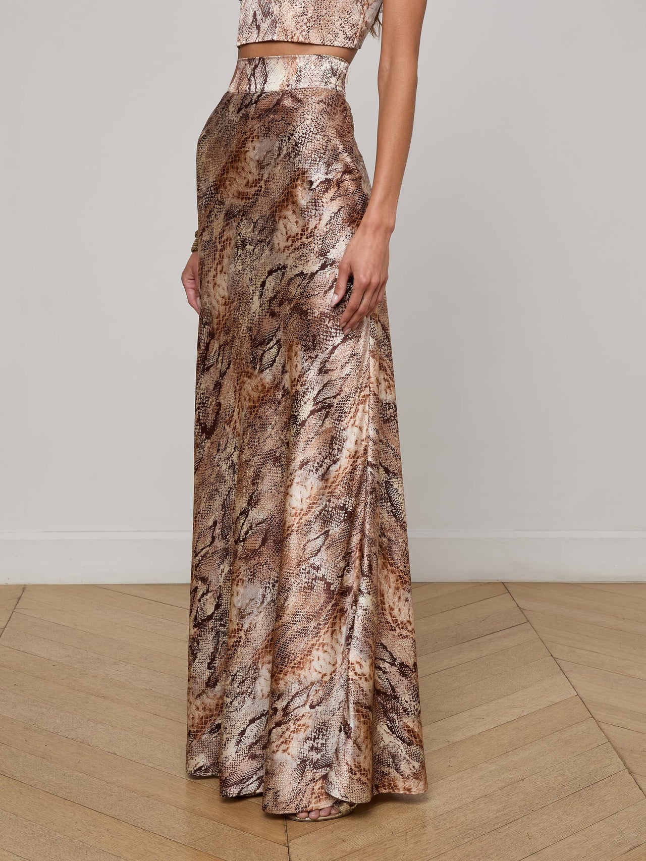 Ryker Silk Maxi Skirt in Tan Multi Western Snake | L'AGENCE sale