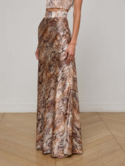 Ryker Silk Maxi Skirt in Tan Multi Western Snake | L'AGENCE sale