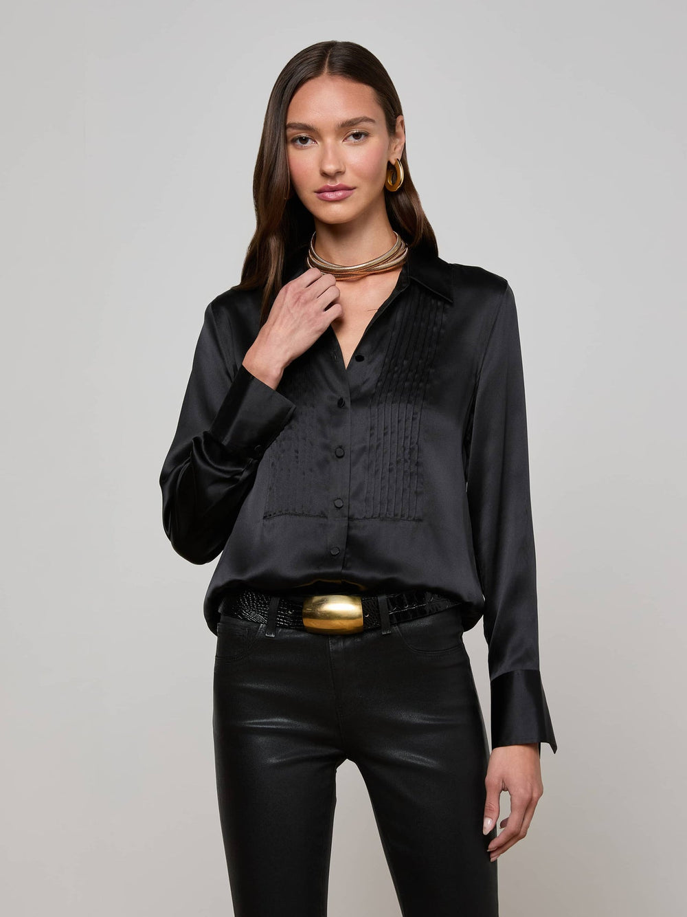 Divya Silk Shirt in Black | L'AGENCE near me