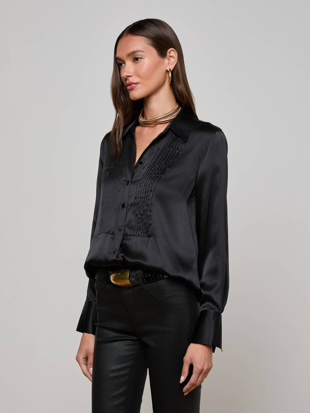 Divya Silk Shirt in Black | L'AGENCE near me