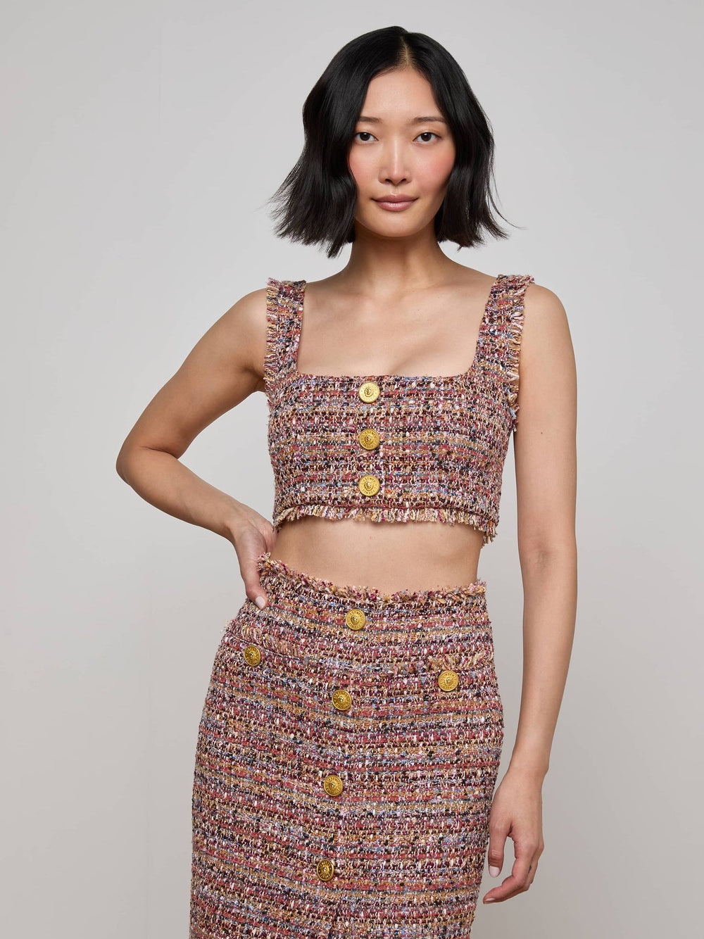Maylin Tweed Top in Mauve/Tan Multi Tweed | L'AGENCE online