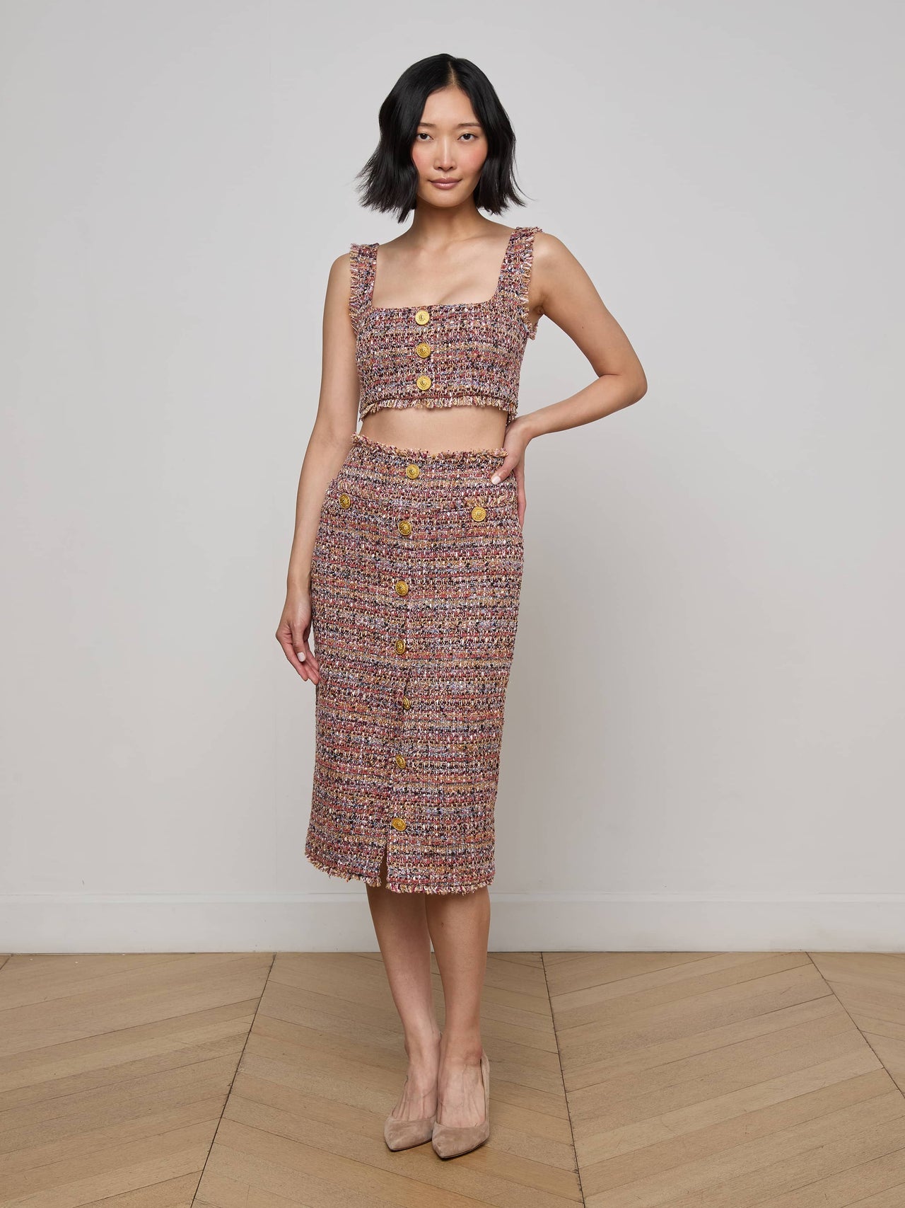 Maylin Tweed Top in Mauve/Tan Multi Tweed | L'AGENCE online