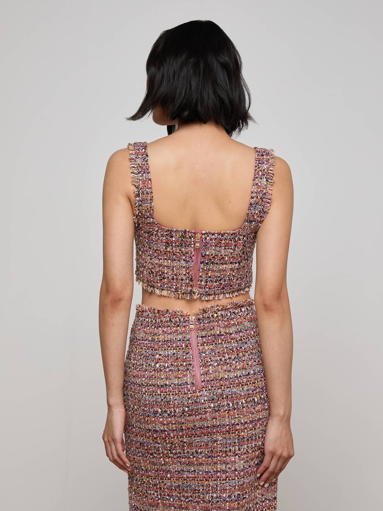 Maylin Tweed Top in Mauve/Tan Multi Tweed | L'AGENCE online