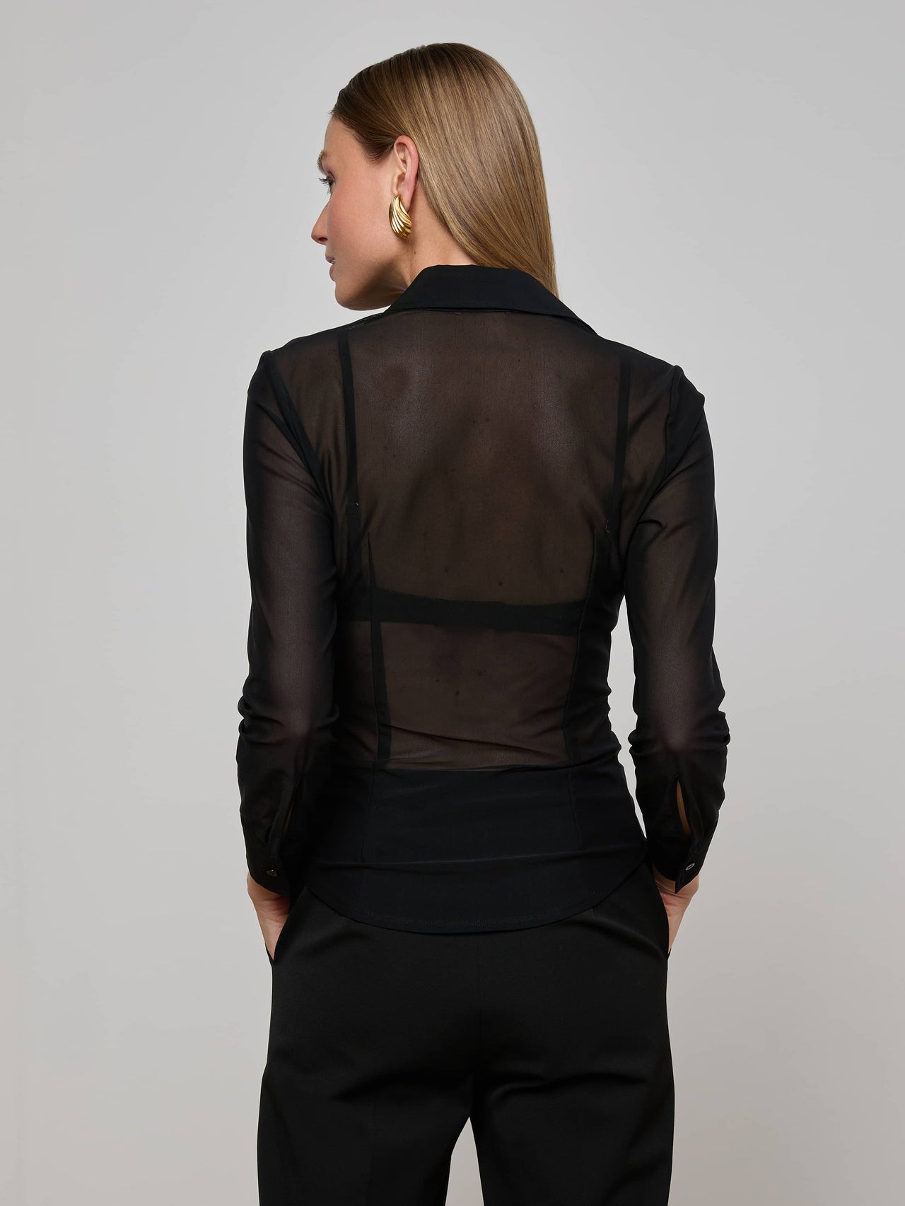 Indiana Mesh Blouse in Black | L'AGENCE discount
