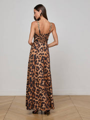 Sutton Beaded Strap Maxi Dress in Tan/Black Large Leopard | L'AGENCE US