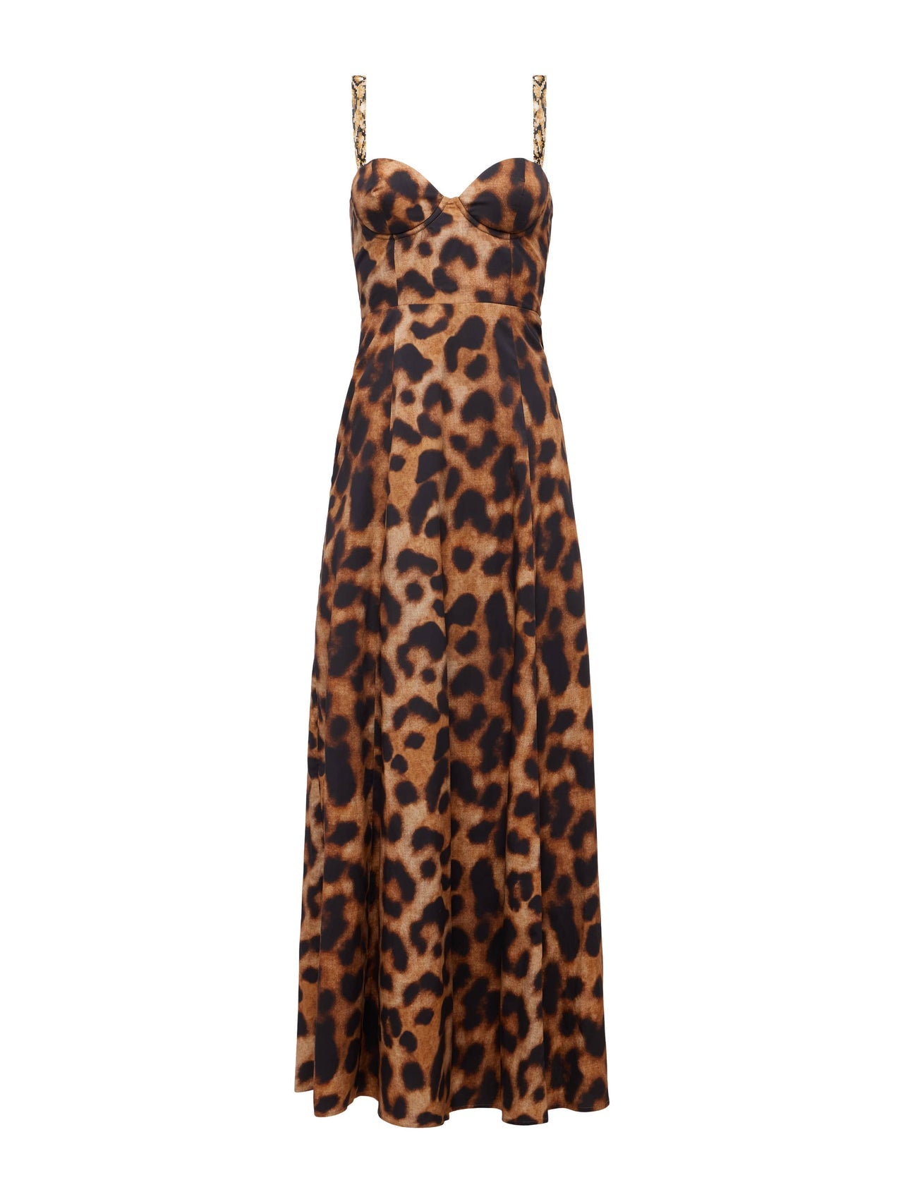 Sutton Beaded Strap Maxi Dress in Tan/Black Large Leopard | L'AGENCE US