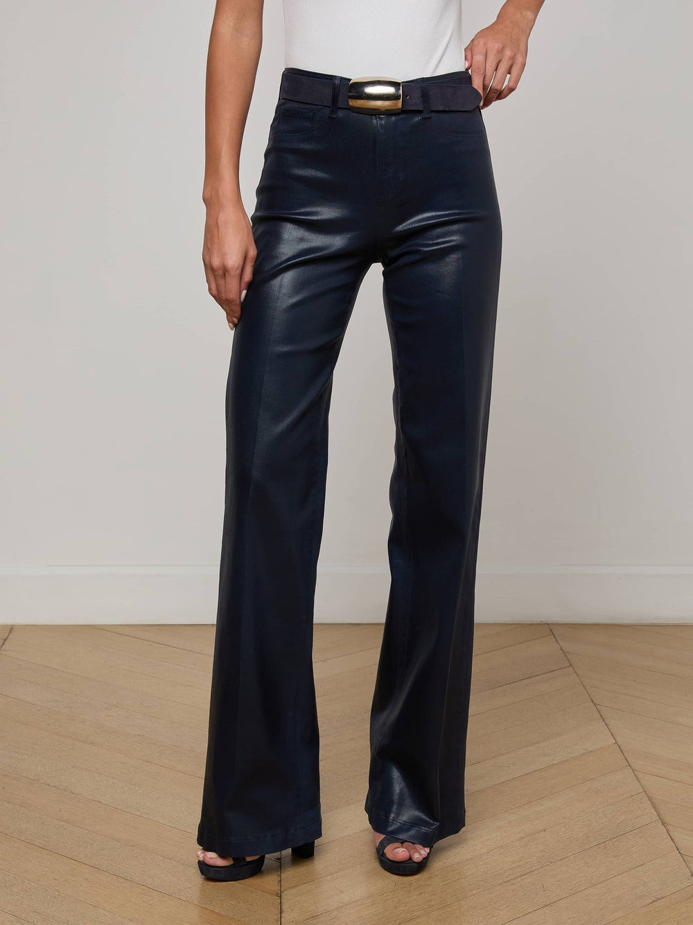Clayton Coated Wide-Leg Jean in Deep Midnight Coated | L'AGENCE near me