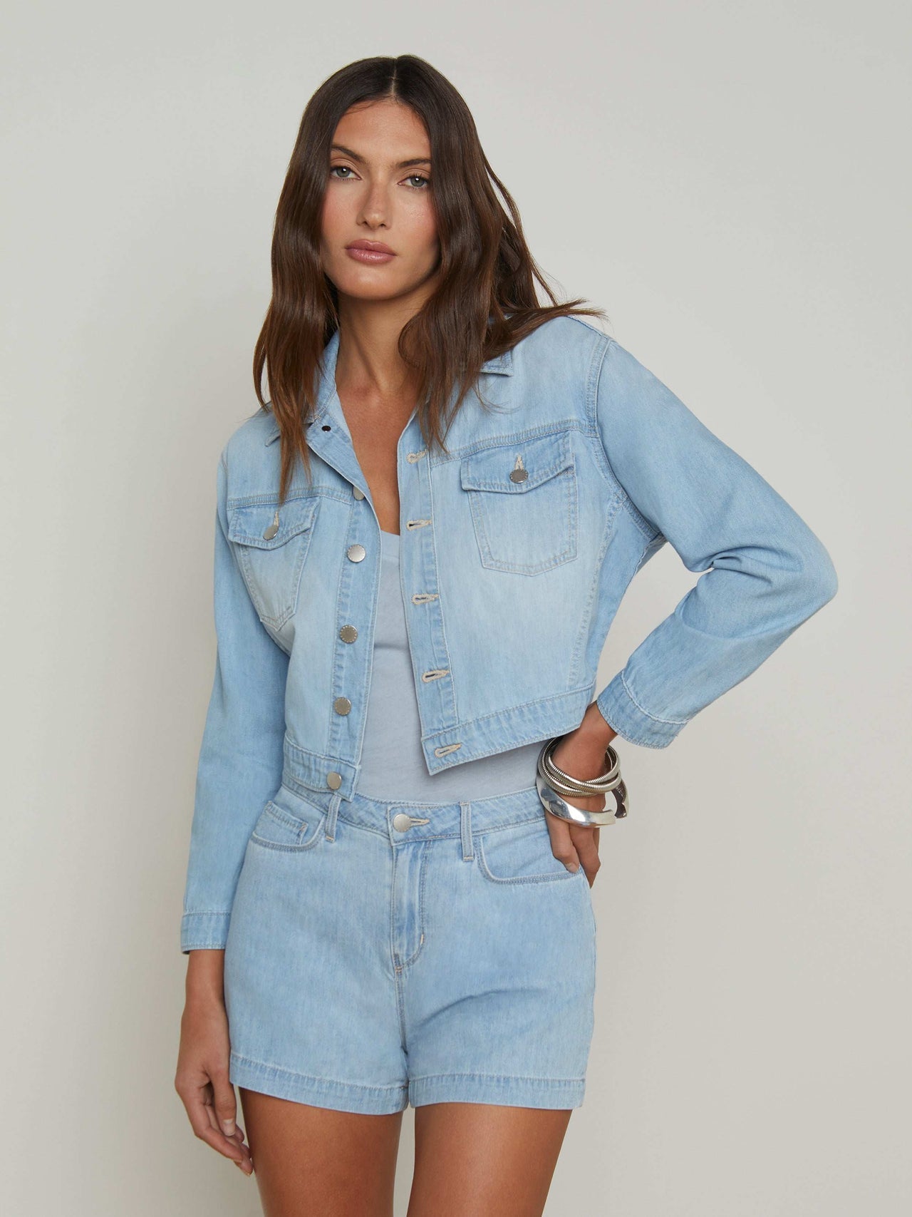Koda Cropped Chambray Jacket in Dakota | L'AGENCE US
