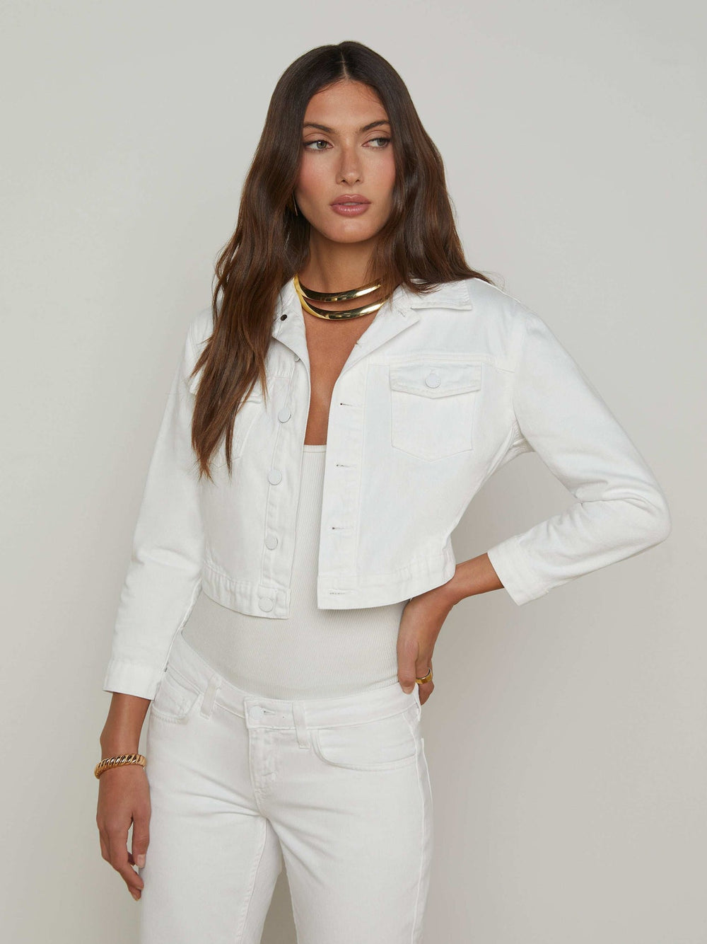 Koda Cropped Jean Jacket in Blanc | L'AGENCE near me