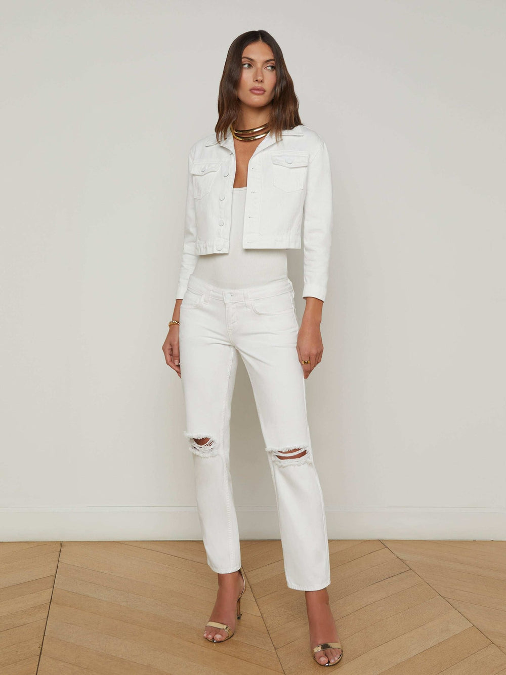 Koda Cropped Jean Jacket in Blanc | L'AGENCE near me