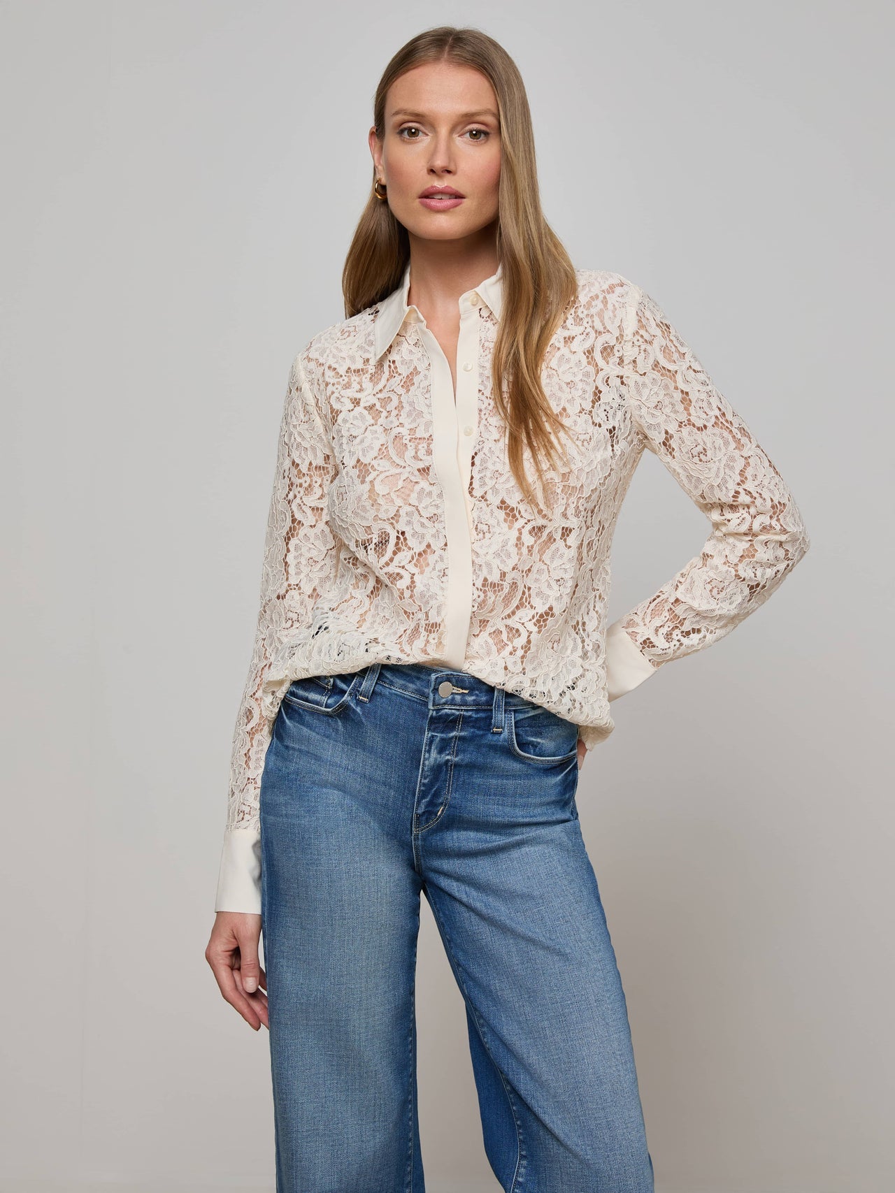 Maia Lace Blouse in Vintage White | L'AGENCE Women