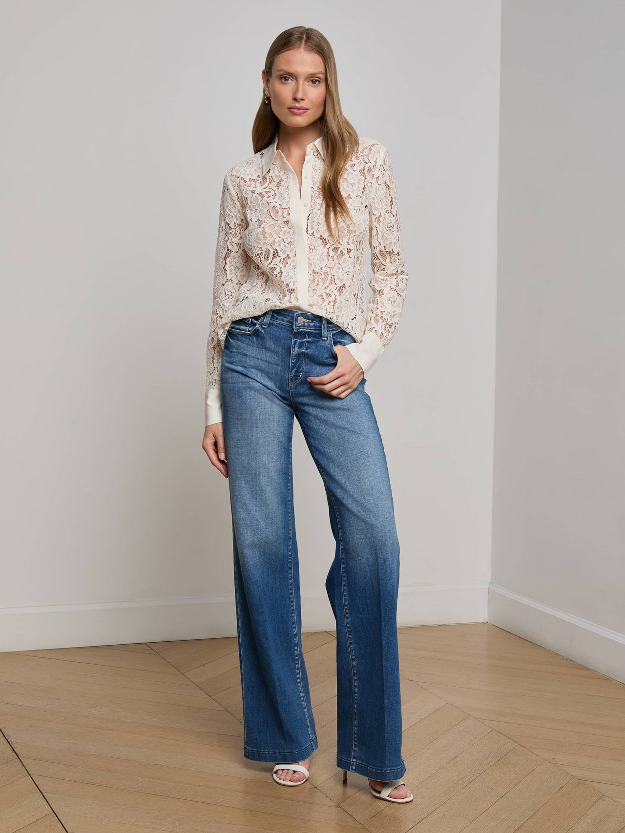 Maia Lace Blouse in Vintage White | L'AGENCE Women