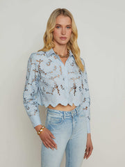 Seychelle Lace Cropped Blouse in Blue Fog | L'AGENCE discount