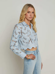 Seychelle Lace Cropped Blouse in Blue Fog | L'AGENCE discount