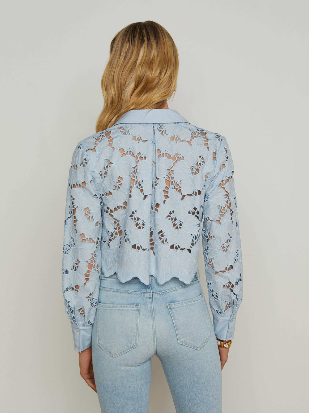 Seychelle Lace Cropped Blouse in Blue Fog | L'AGENCE discount