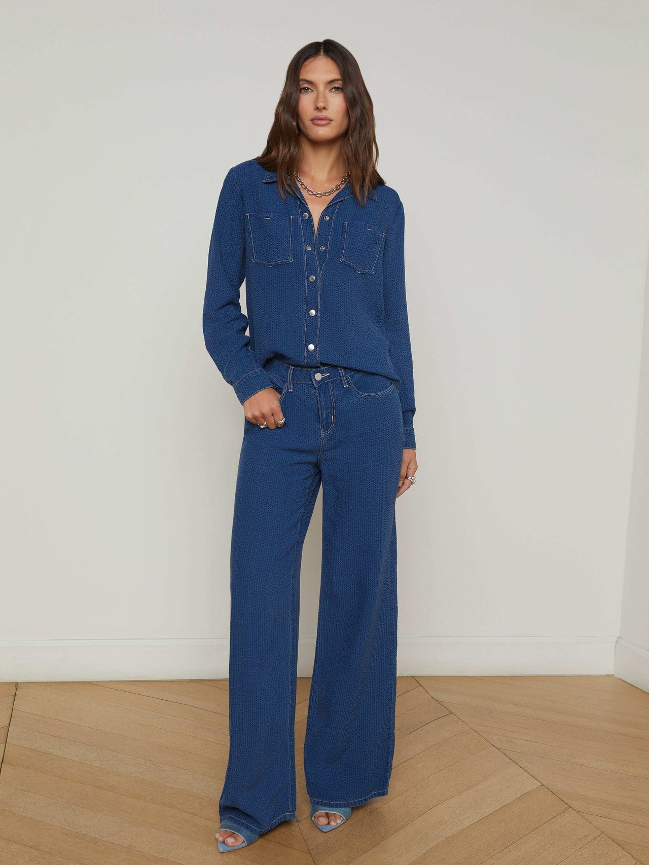 Isla Chambray Shirt in Heron | L'AGENCE for sale