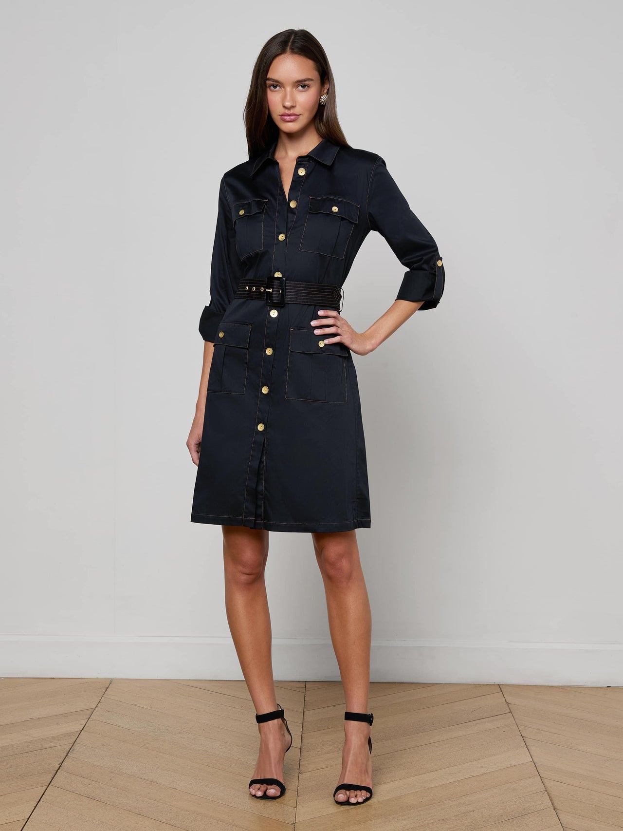 Karin Poplin Shirt Dress in Black | L'AGENCE online