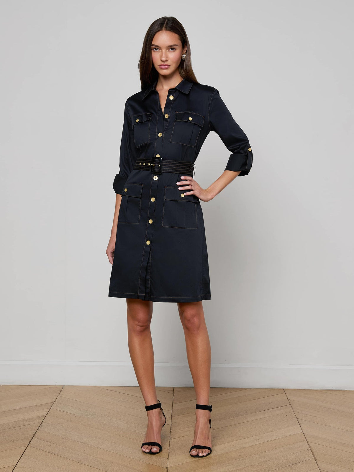 Karin Poplin Shirt Dress in Black | L'AGENCE online