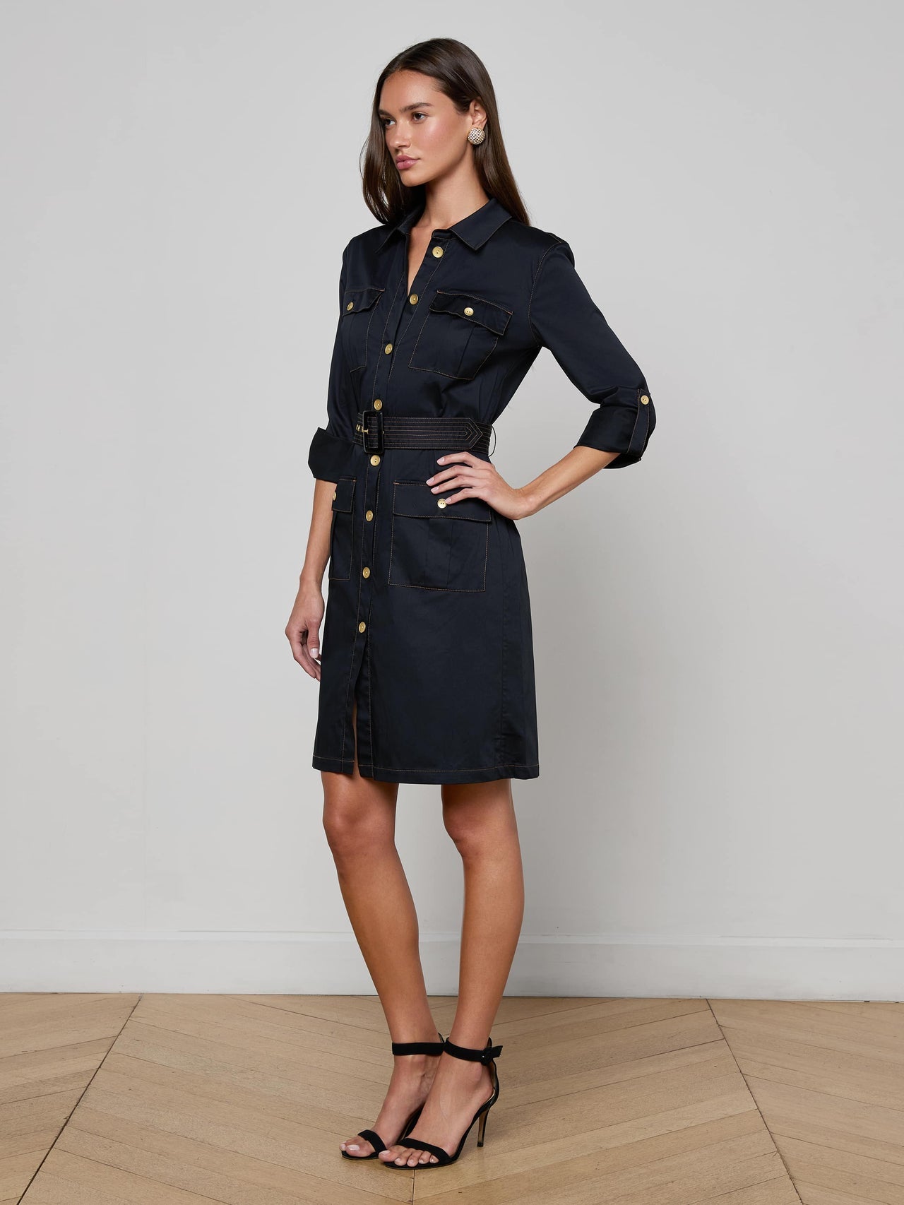 Karin Poplin Shirt Dress in Black | L'AGENCE online