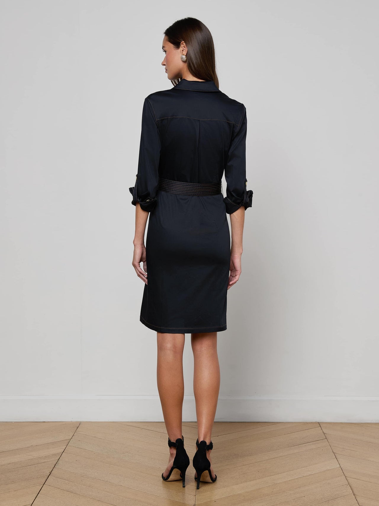 Karin Poplin Shirt Dress in Black | L'AGENCE online
