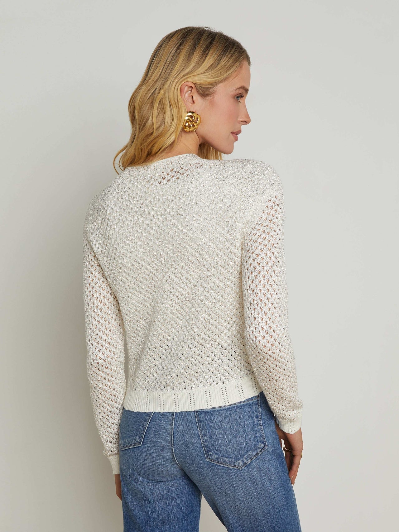 Blanca Sequin Cardigan in Ivory/Gold | L'AGENCE online
