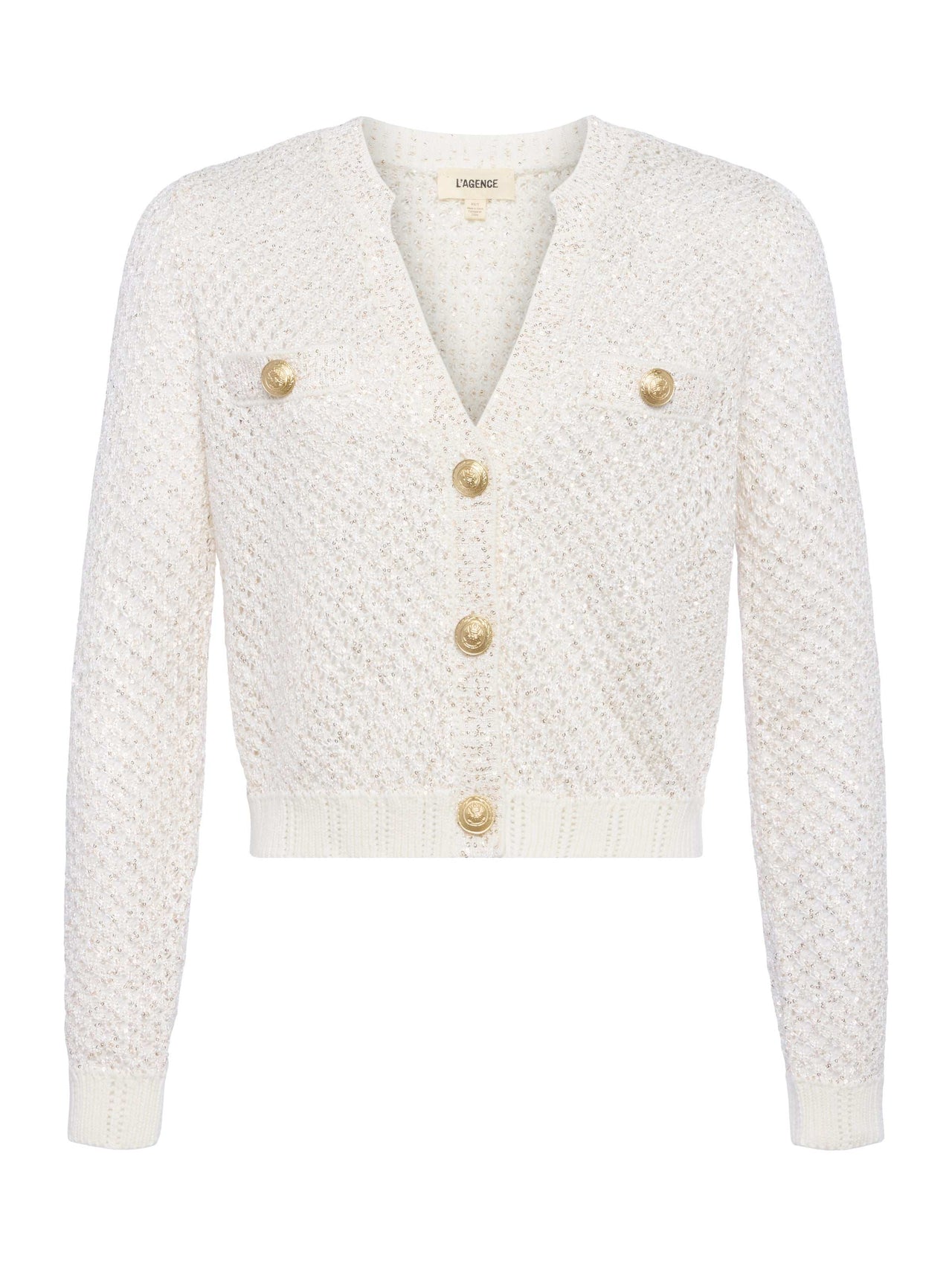Blanca Sequin Cardigan in Ivory/Gold | L'AGENCE online