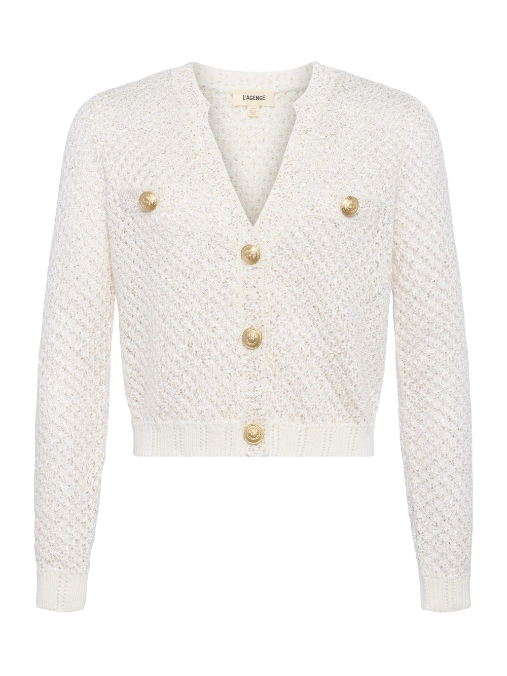 Blanca Sequin Cardigan in Ivory/Gold | L'AGENCE online