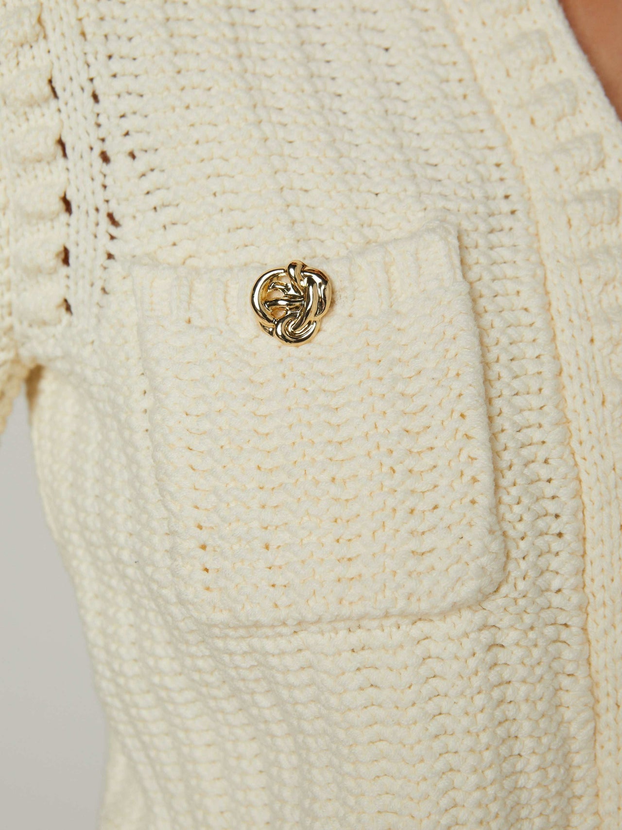 Delilah Cropped Cardigan in Vintage White/Gold Knot | L'AGENCE for sale
