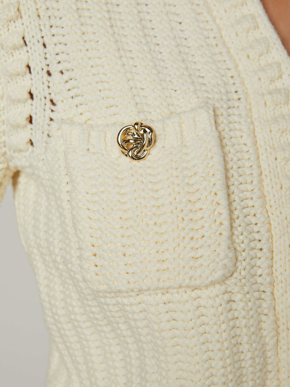 Delilah Cropped Cardigan in Vintage White/Gold Knot | L'AGENCE for sale