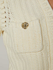 Delilah Cropped Cardigan in Vintage White/Gold Knot | L'AGENCE for sale