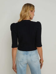 Delilah Cropped Cardigan in Black/Gold Knot | L'AGENCE for sale