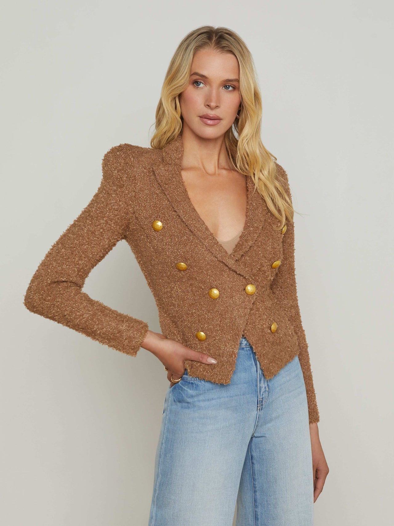 Bethany Knit Blazer in Dark Cappuccino/Gold | L'AGENCE sale