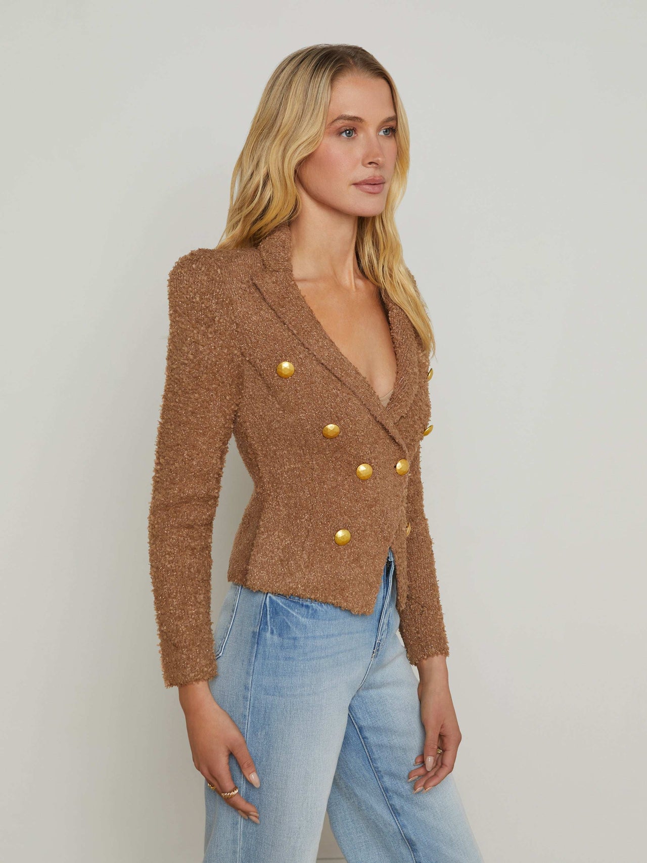 Bethany Knit Blazer in Dark Cappuccino/Gold | L'AGENCE sale