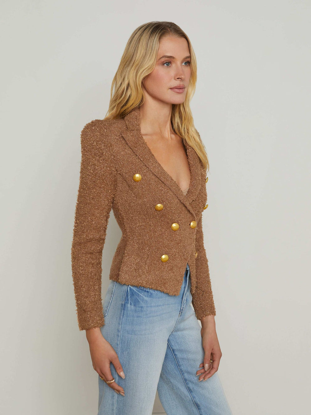 Bethany Knit Blazer in Dark Cappuccino/Gold | L'AGENCE sale