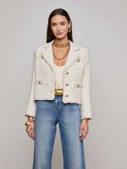 Sylvia Tweed Jacket in Ivory/Light Gold | L'AGENCE for sale