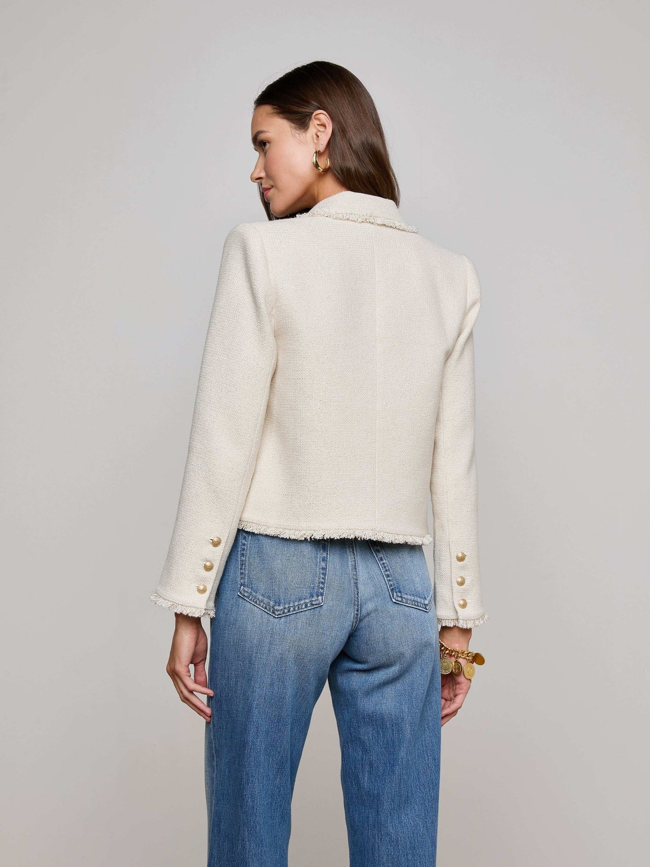 Sylvia Tweed Jacket in Ivory/Light Gold | L'AGENCE for sale