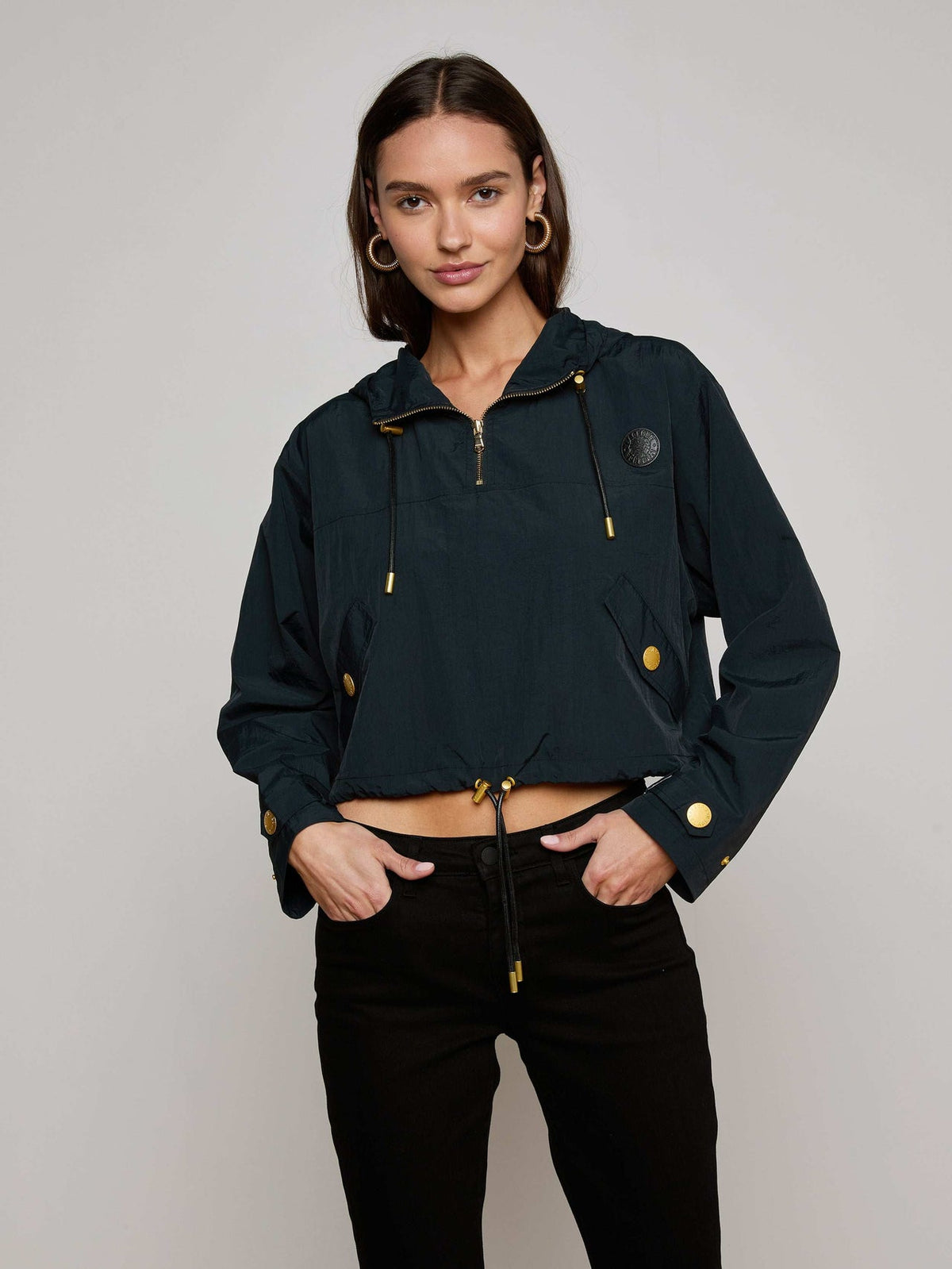Bronwyn Cropped Windbreaker in Black | L'AGENCE Women