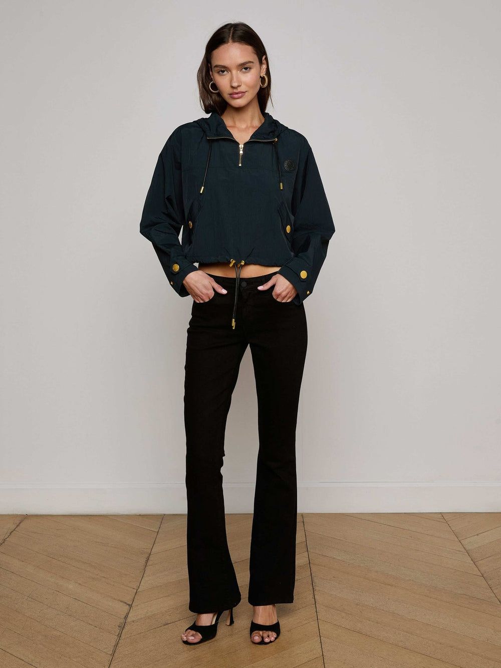 Bronwyn Cropped Windbreaker in Black | L'AGENCE Women