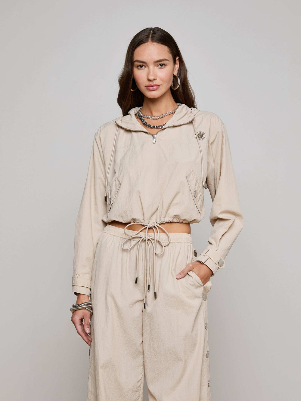 Bronwyn Cropped Windbreaker in Cement | L'AGENCE near me