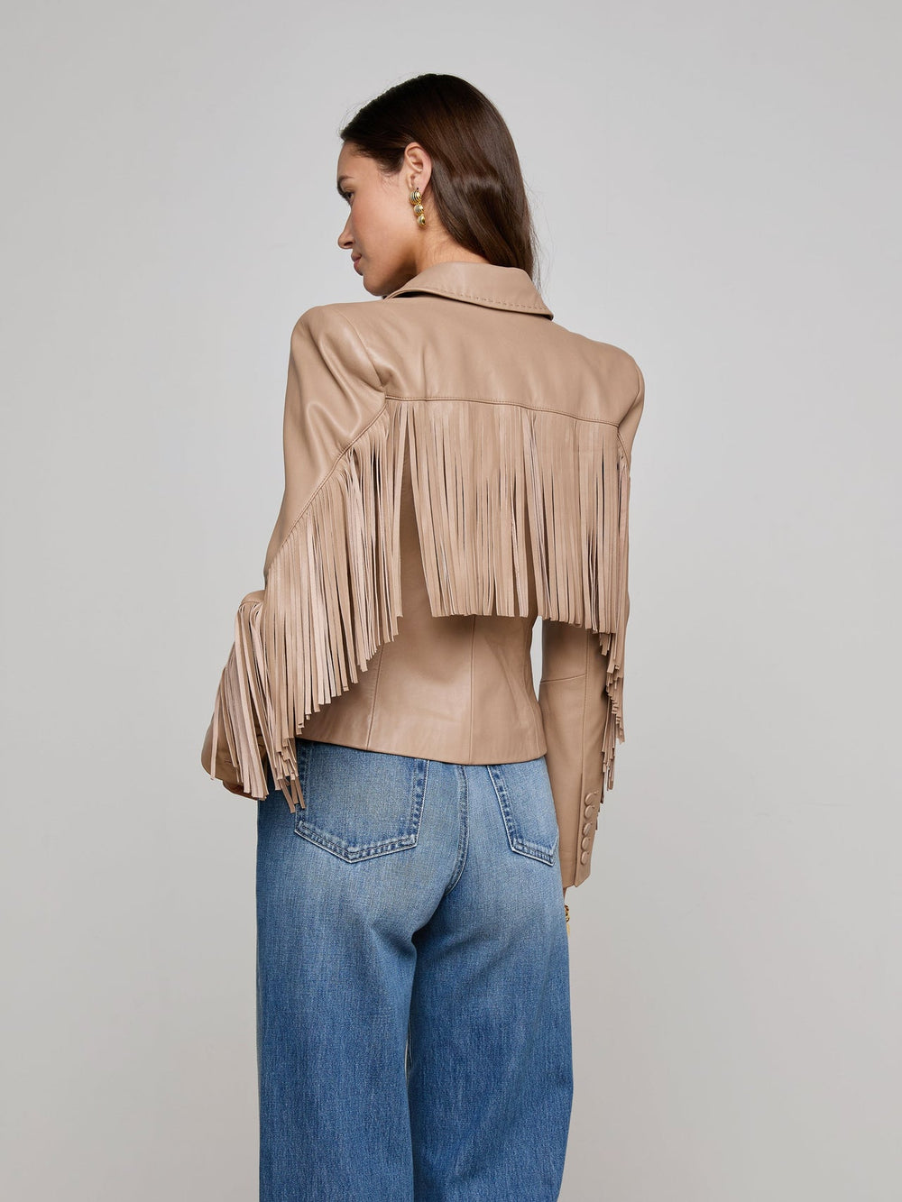 Vashti Fringed Leather Blazer in Dark Cappuccino | L'AGENCE sale