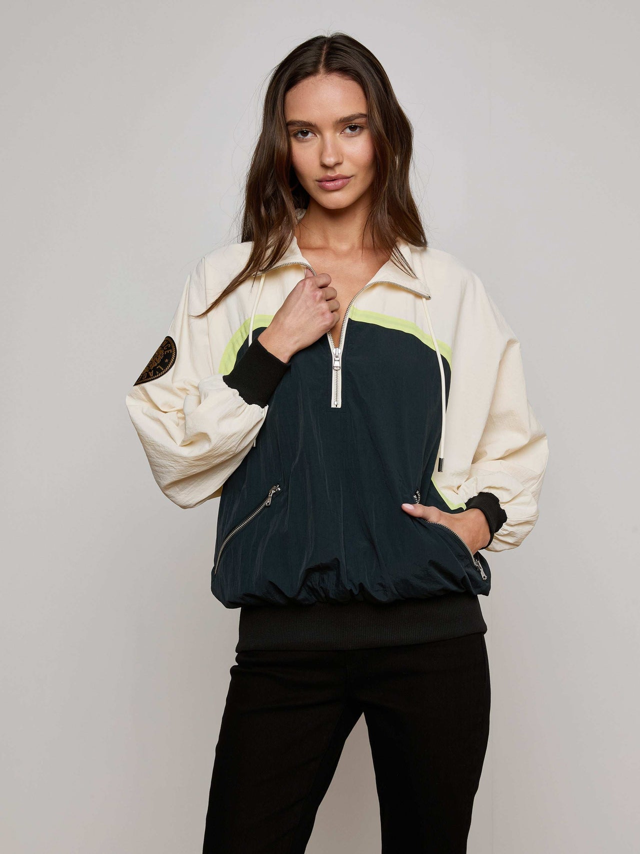Aurelia Windbreaker in Black/Cream/Lime | L'AGENCE for sale