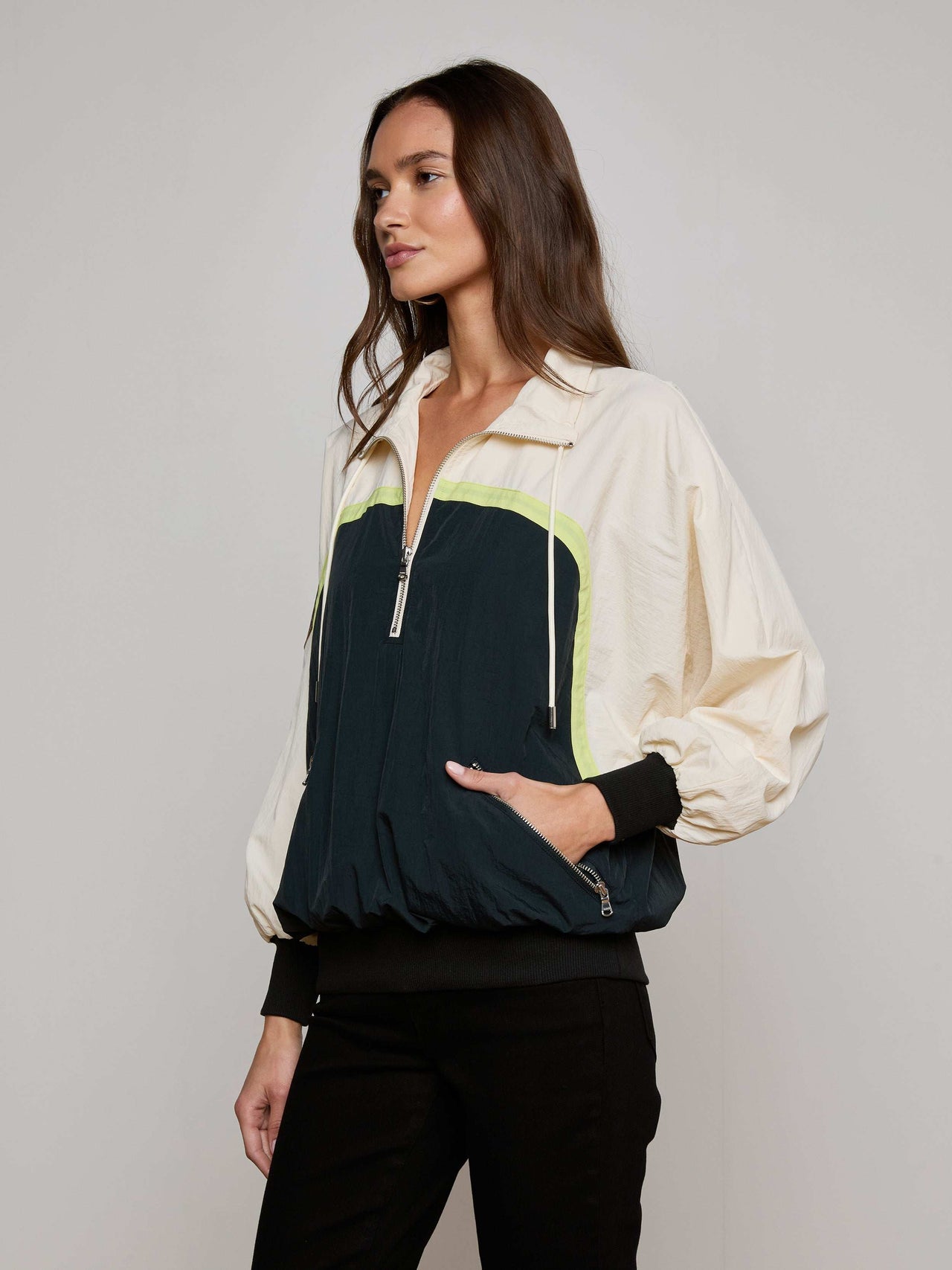 Aurelia Windbreaker in Black/Cream/Lime | L'AGENCE for sale