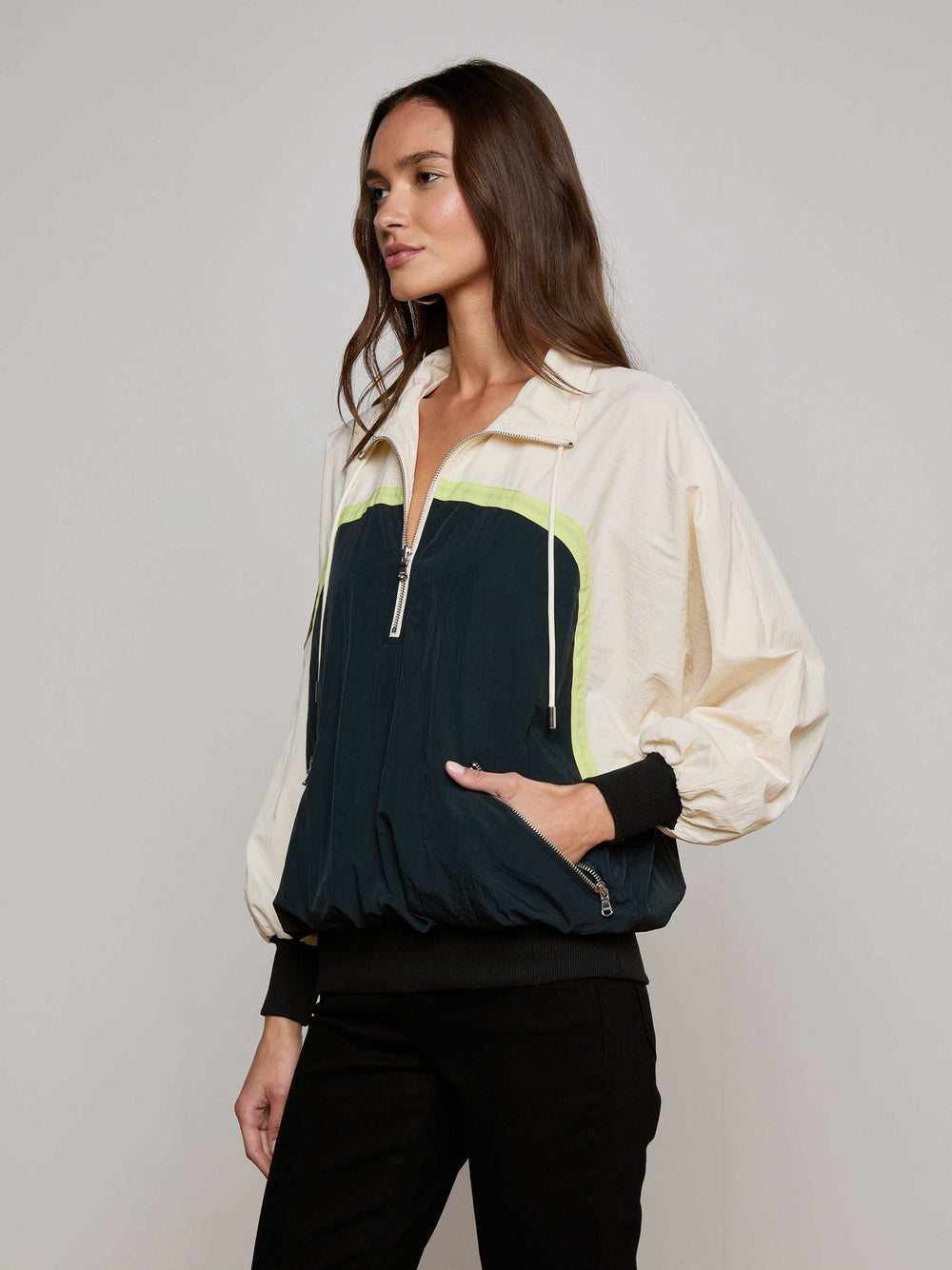 Aurelia Windbreaker in Black/Cream/Lime | L'AGENCE for sale