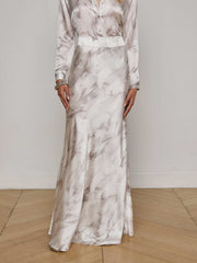 Ryker Silk Maxi Skirt in White Feather Print | L'AGENCE for sale
