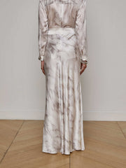 Ryker Silk Maxi Skirt in White Feather Print | L'AGENCE for sale