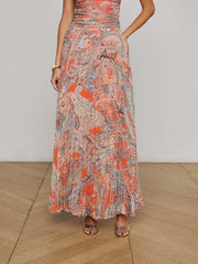 Orange Torin Pleated Maxi Skirt in Light Blue Paisley Print | L'AGENCE discount